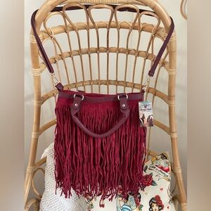 Chic Burgundy Fringe Shoulder Bag
